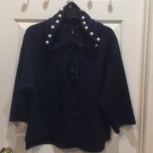 Elegant Navy Cape with Pearl Details